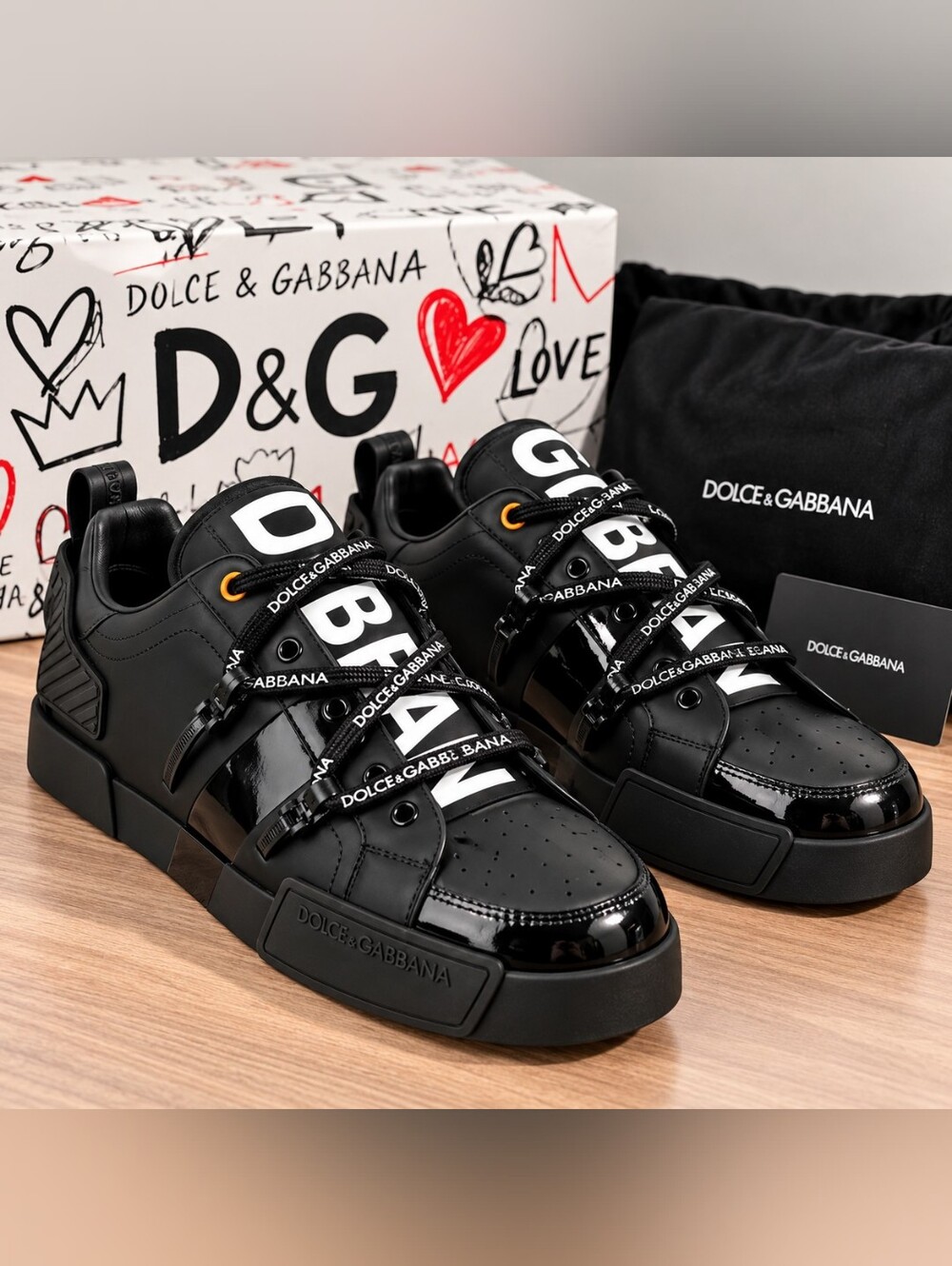 Dolce & Gabbana Portofino Leather & Patent Sneakers – EU 46